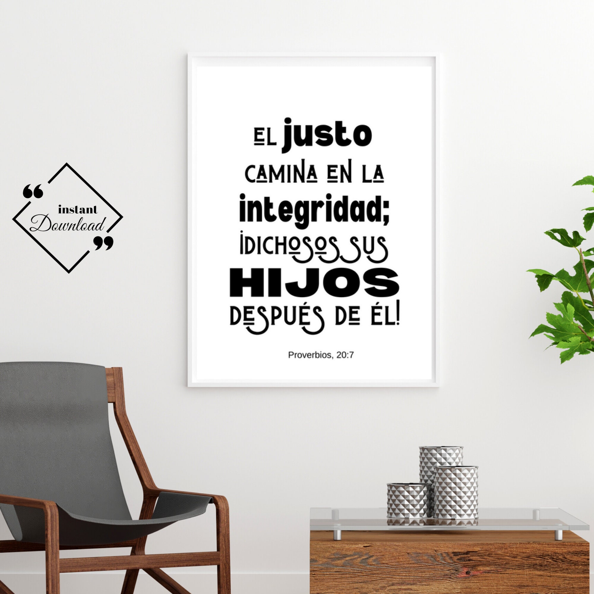 スペイン語の壁飾り、箴言20章7節、エル・フスト・カムナ、スペイン語