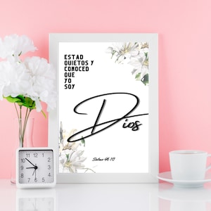 Spanish bible verse, Salmo 46 10, Estad quietos y conoced que yo soy Dios, Verso de la Biblia, Spanish printable, Download Yours Today! ↓↓↓