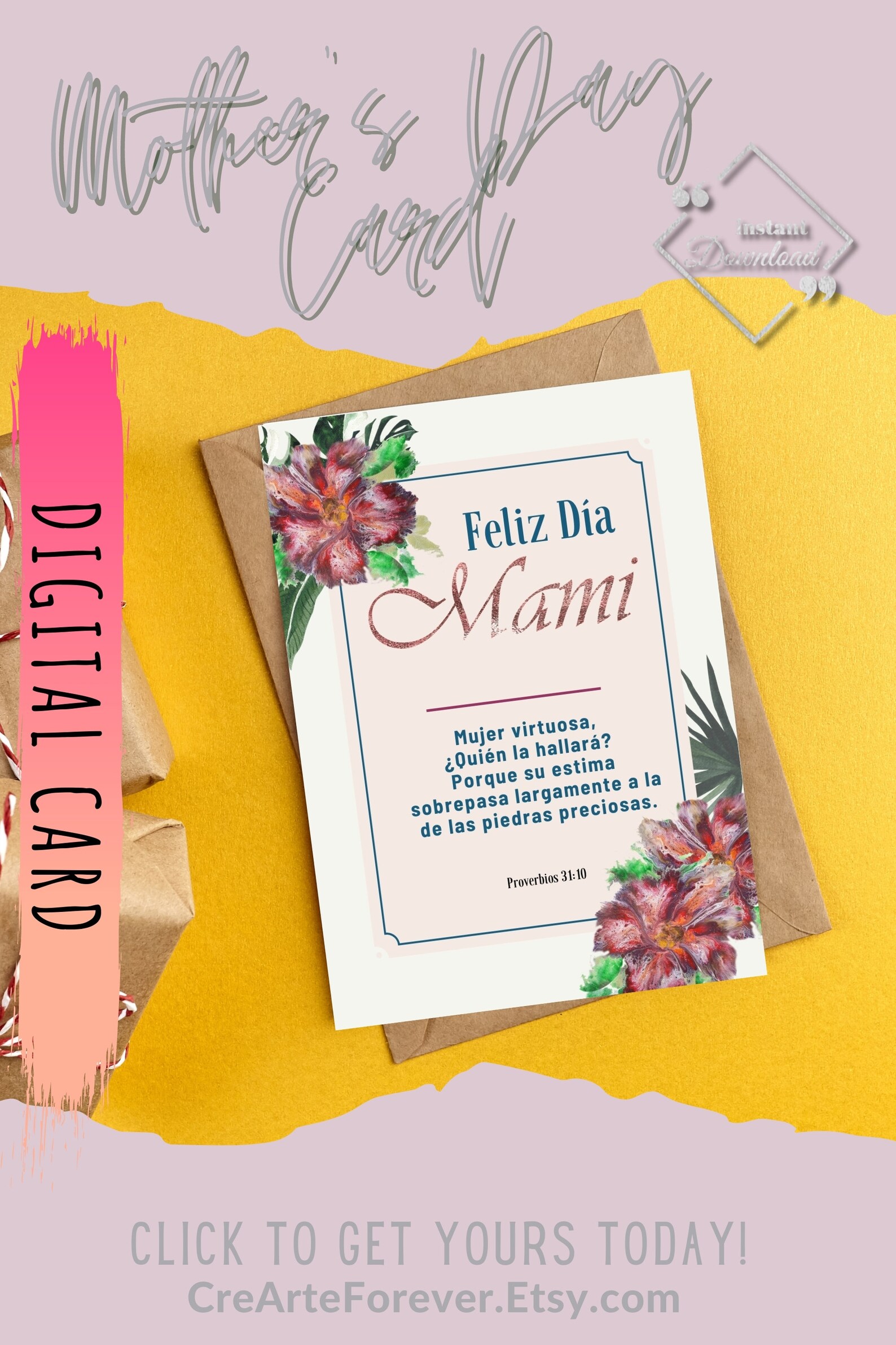 Spanish Mother's Day Card PRINTABLE for Mami With Bible Verse and Red ...