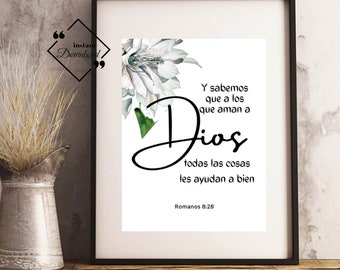 Romanos 8:28 Scripture Print, Spanish Bible Verse Wall Art (Digital Download)