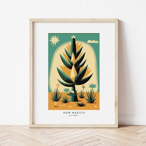 New Mexico State Flower, Yucca Flower, NM, Yucca Flower vintage digital art download Art Print, Mary Blair style 1960&#39;s Wall Art