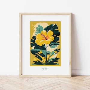Hawaii State Flower, gelbe Hibiskus Blume, Hawaii State Flower Vintage digitale Kunst Download Art Print, Mary Blair Stil 1960 Wandkunst