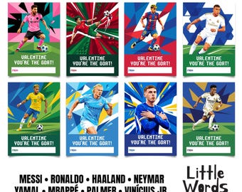 Utskrivbara alla hjärtans dag-kort för fotboll – Fotboll GOAT Alla hjärtans dag | Messi, Ronaldo, Mbappé, Haaland med flera | Direkt nedladdning