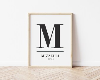 Established Family Sign, Personalized Last Name Printable, Family Art, Custom Monogram Print, Living Room Decor, House Warming Gift