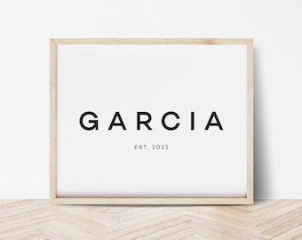 DIGITAL DOWNLOADS • Custom Family Name Sign • Minimalist • Entryway Sign • Personalized Last Name Printable, Family Art, Living Room Decor