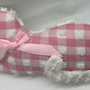 Handmade Pink/White Chenille Stuffed Cat