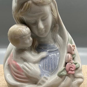 Vintage Virgin Mary with Baby Jesus Porcelain Bust