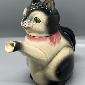 Vintage Black and White Ceramic Cat Teapot by Erphila