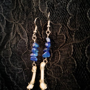 Electric Blue Mother of Pearl and Rat Leg Bone Earrings