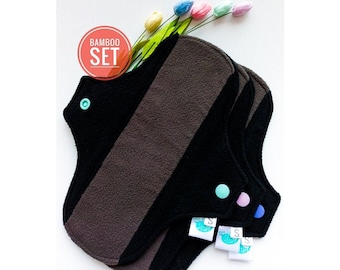 Bamboo Reusable Cloth Pads Set: Washable Sanitary Napkins