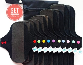 Set di assorbenti in tessuto al carbone di bambù: assorbenti igienici riutilizzabili con sacchetto umido
