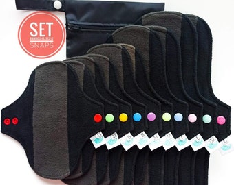 Ensemble de serviettes en bambou, serviettes hygiéniques, serviettes hygiéniques, serviettes hygiéniques, serviettes hygiéniques réutilisables, cadeau pour elle, serviettes anthracite, choisissez une combinaison de tailles