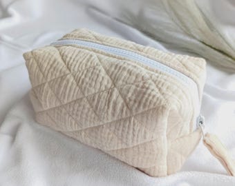 Quiltad muslinpåse: Krämbeige reseorganisatör, hållbar ekoväska