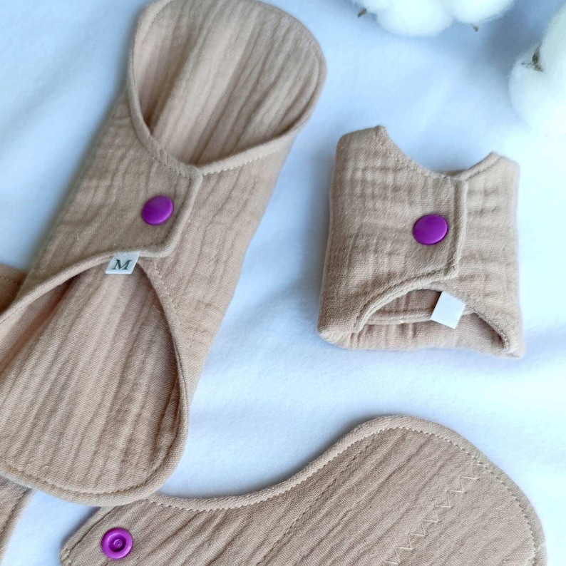 Organic Reusable Cloth Period Pad- Soft Bamboo Cotton, Washable, Heavy Flow Dark beige
