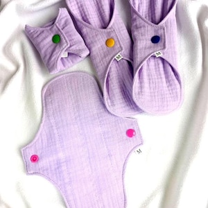 Organic Reusable Cloth Period Pad- Soft Bamboo Cotton, Washable, Heavy Flow lavender
