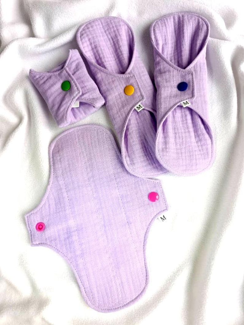 Organic Reusable Cloth Period Pad- Soft Bamboo Cotton, Washable, Heavy Flow lavender