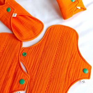 Organic Reusable Cloth Period Pad- Soft Bamboo Cotton, Washable, Heavy Flow Orange