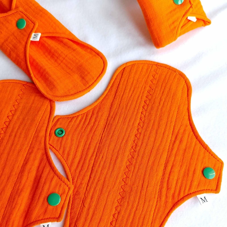 Organic Reusable Cloth Period Pad- Soft Bamboo Cotton, Washable, Heavy Flow Orange