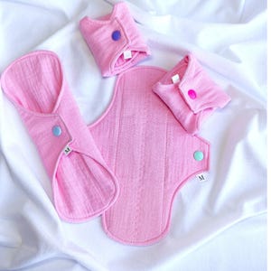 Organic Reusable Cloth Period Pad- Soft Bamboo Cotton, Washable, Heavy Flow Pink powder