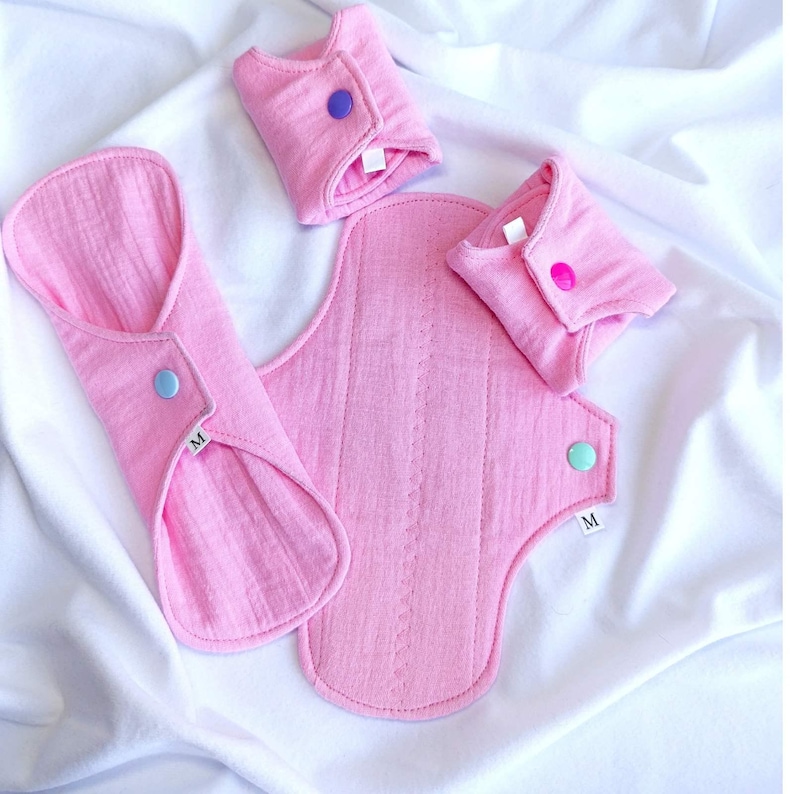 Organic Reusable Cloth Period Pad- Soft Bamboo Cotton, Washable, Heavy Flow Pink powder