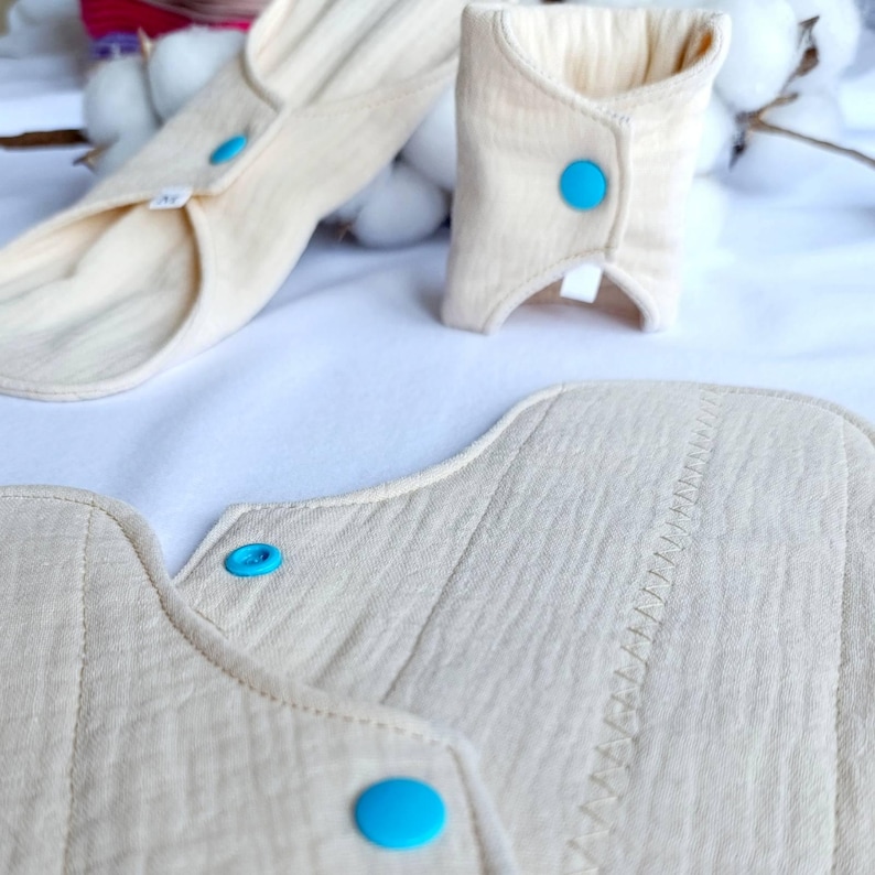 Organic Reusable Cloth Period Pad- Soft Bamboo Cotton, Washable, Heavy Flow Cream beige