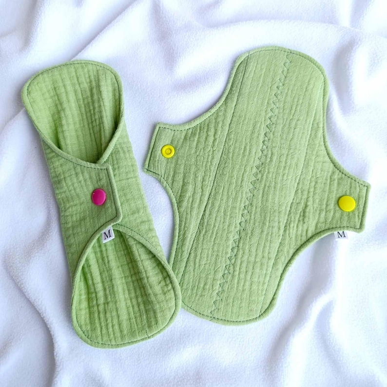 Organic Reusable Cloth Period Pad- Soft Bamboo Cotton, Washable, Heavy Flow Pistachio