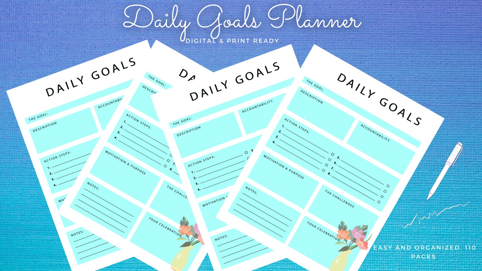 Daily goal Planner Daily Calendar Daily Schedule To-Do | Etsy