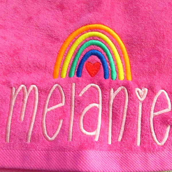 Personalized kids beach towel |  Gift for Kids | Embroidered Rainbow | Children's Bath Towel | Kids Custom Towel | Kids Gift