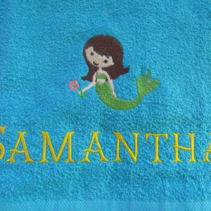 Custom Embroidered Mermaid or Merboy Beach Towel, Embroidered Beach Towel for Boys or Girls, Swim Class Towel, Personalize Bath Towel