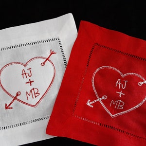 Embroidered Valentines Cocktail Napkins: Personalized Linen Gift