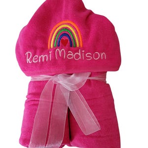 Kids Personalized Hooded Towel, Rainbow & Name Childs Beach Towel, Embroidered Bath Towel, Custom Towel, Gift for Kids,  Summer Beach Towel