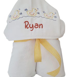 Personalized Hooded Towel for Baby Toddler, Baby Beach or Bath Towel, Cute Embroidered Ducks, Gift for Newborn,, Gift for New Baby