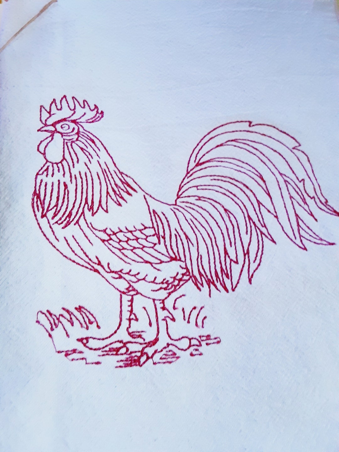 Rooster Flour Sack Towel, Personalize Embroidered Tea Towel, Retro Look Dish Towel, Vintage ...