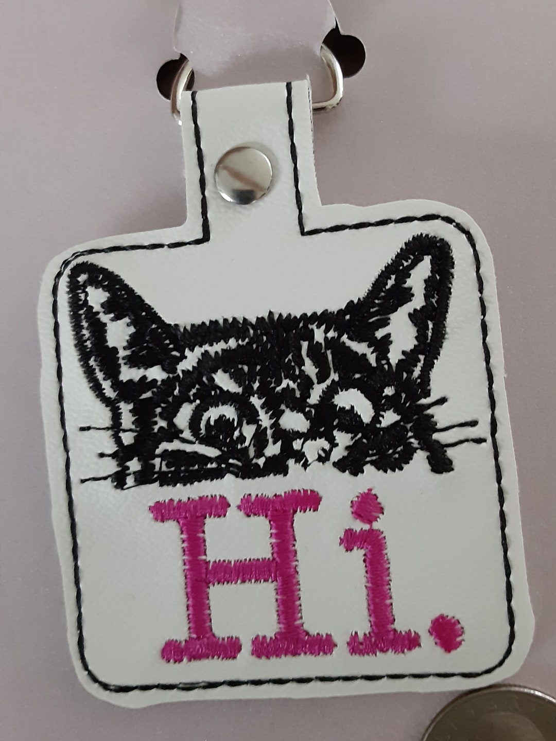 Kitty Cat Keychain Key Fob, Peeking Cat Handbag or Backpack Charm
