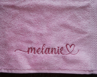 Personalized Kids Washcloth: Embroidered Script Name Heart Design