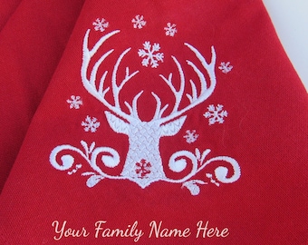 Christmas Napkins Personalized | Christmas Antlers Napkins Embroidered | Elegant and Stylish