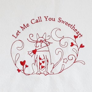 Embroidered Cat Kitchen Towel: Redwork Farmhouse Decor