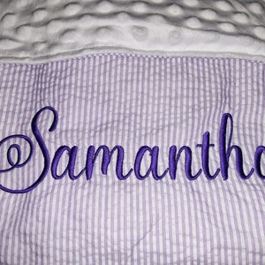 Personalized Seersucker Baby Blanket: Embroidered Name, Car Seat Blanket