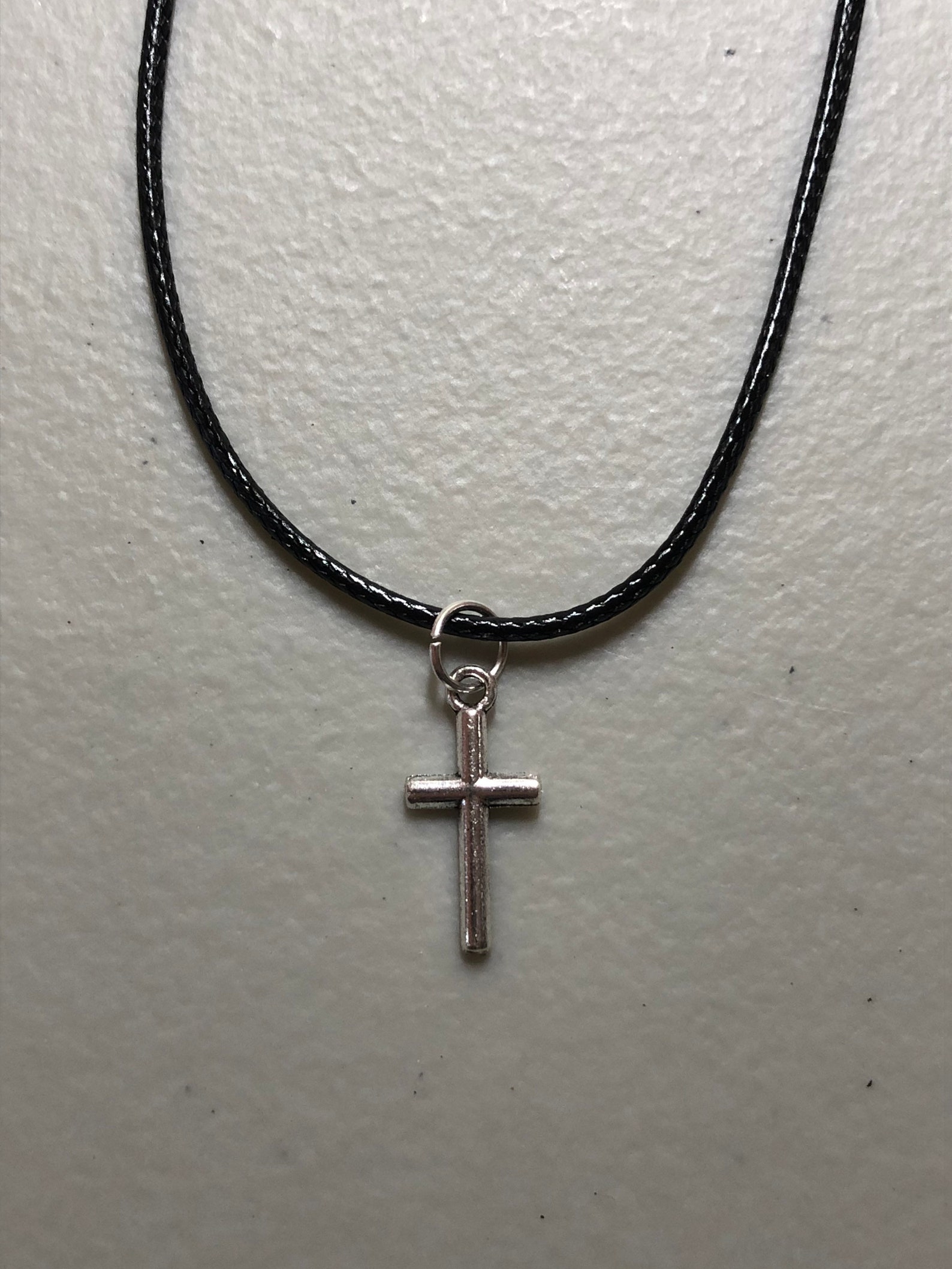 Cross Necklace with Black Waxed Cord | Etsy