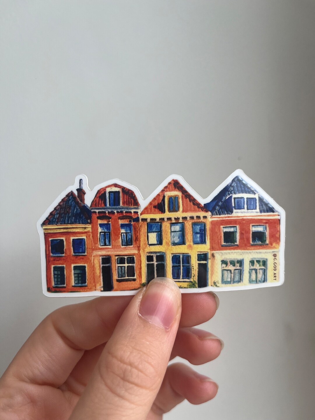 Dutch Sticker Design Delft Houses Sticker, Dutch Houses Sticker, Netherlands Art Sticker ...