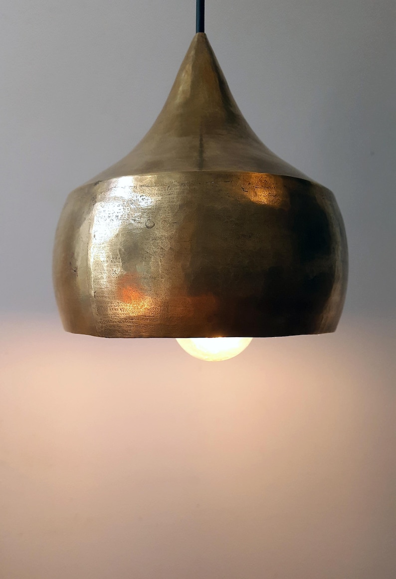 Brass Ceiling Lamp Brass Pendant Lamp Bell Lamp Hanging Lamp Ethnic Pendant Light Handmade Hammered Lamp Brass Shade Brass image 2