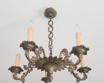 Brass Antique Chandelier French Rococo Chandelier 5 arms Chandelier