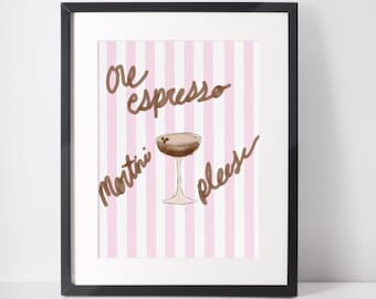 One Espresso Martini Please Wall Art, Espresso Martini, Bar Cart, Bar Print, Wall Art, Aesthetic, Pink, Gallery Wall, Brown, Stripes
