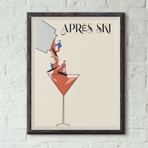 Aprés Ski Wall Art, Apres Skiing, Wall Art, Ski Cabin, Winter Print, Martini, Drinking, Snow, Skiers, Print, Illustration