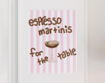 Espresso Martinis For The Table Wall Art, Espresso Martini, Bar Cart, Bar Print, Wall Art, Aesthetic, Pink, Gallery Wall, Brown, Stripes