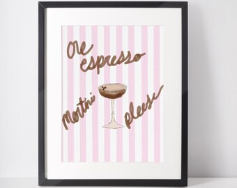 Arte de pared descargable "One Espresso Martini Please", Espresso Martini, Carrito de bar, Impresión de bar, Arte de pared, Estético, Rosa, Galería de pared, Marrón