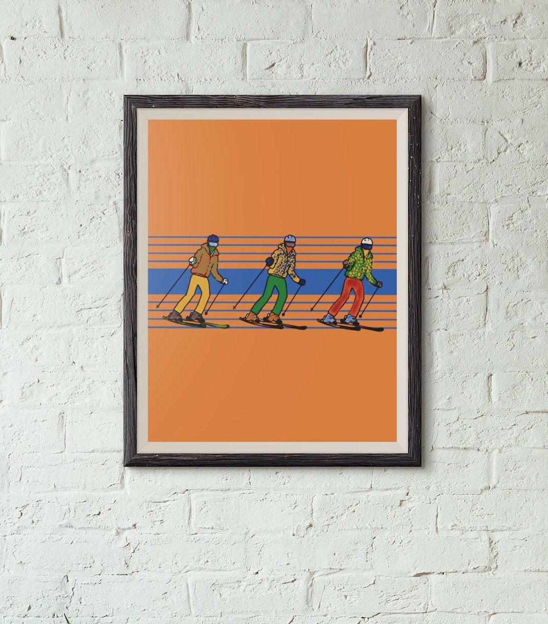orange-skiiers-ski-wall-art-apres-skiing-wall-art-ski-cabin-winter