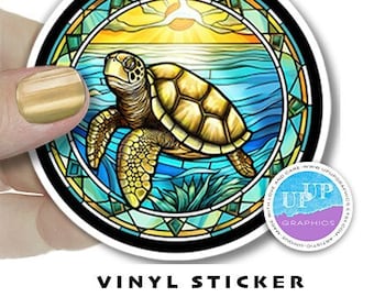 Pegatina de vinilo de tortuga marina, diseño de océano en acuarela, pegatina para amantes de los animales, tortuga marina redonda en acuarela, arte de buceo en arrecifes de coral