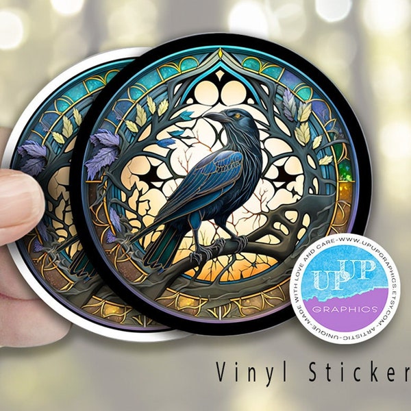 Raven sticker, Crow sticker for bird lovers,Hand-drawn vinyl stickers ,Gothic stickerJournal Sticker, Fantasy black bird Laptop Decal