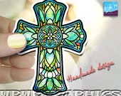 cross magnet, Catholic cross magnet, Christian faith , Crucifix gift, stained glass design magnet, religious magnet